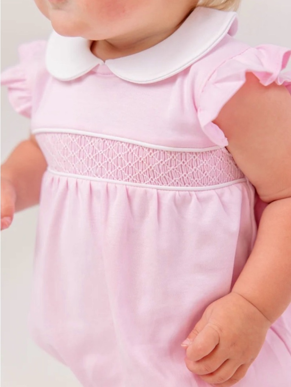 Beaufort Bonnet Banbury Bubble Smocked Peter Pan Collar Palm Beach Pink 12-18 Mo